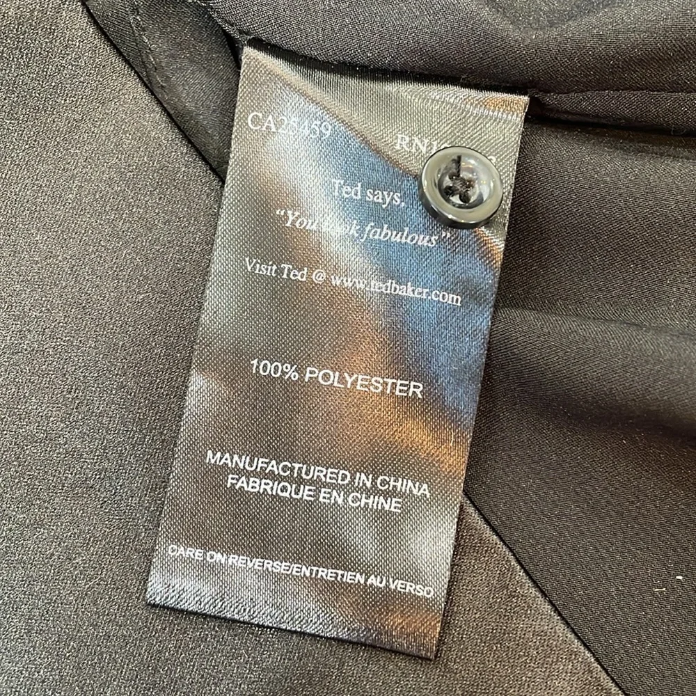 Ted Baker Dress Size 3 US8 Black Satin Cocktail Ruffle Neckline EUC